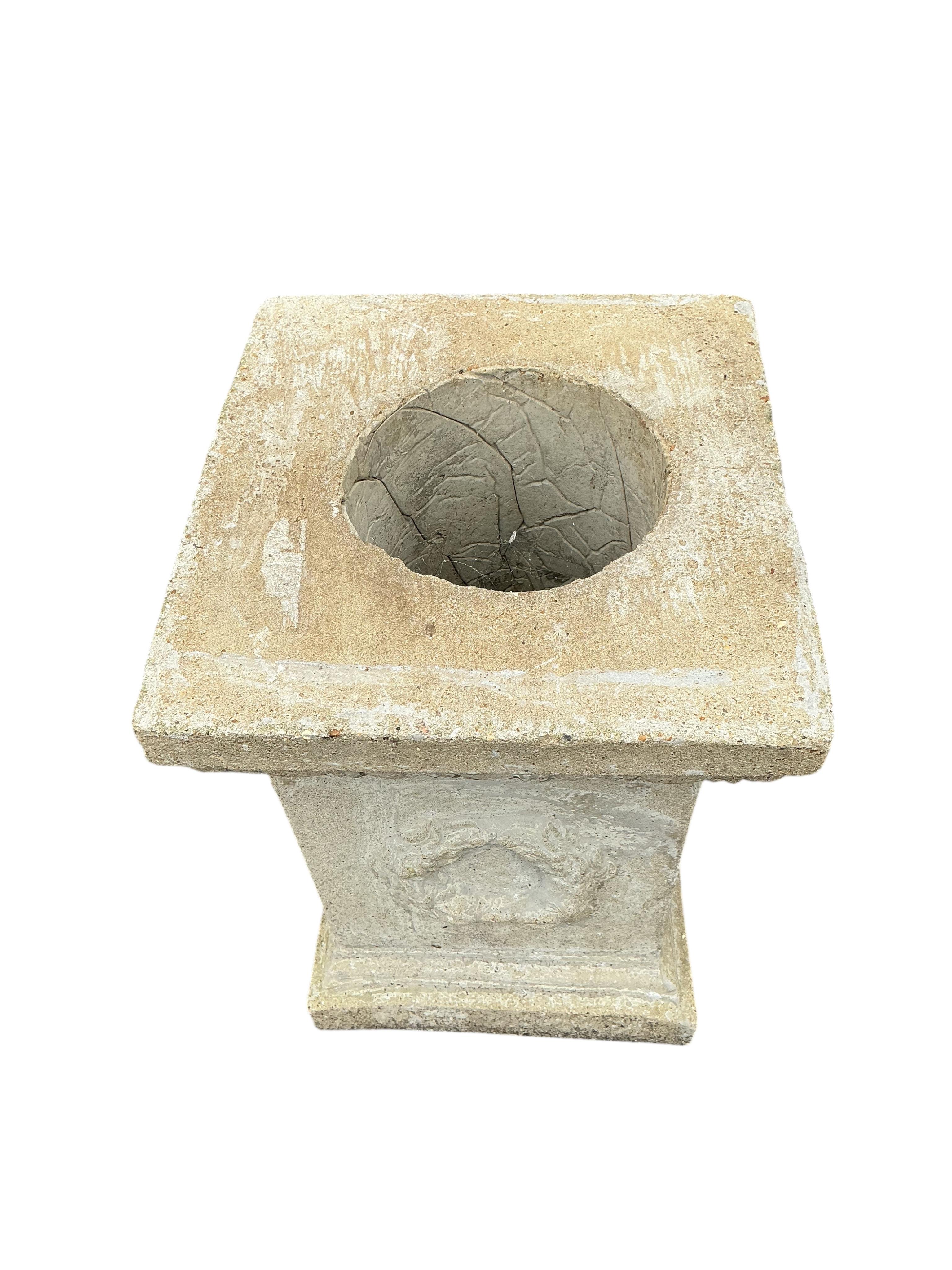 A large reconstituted stone garden statue of a standing classical female on square plinth, height 194cm